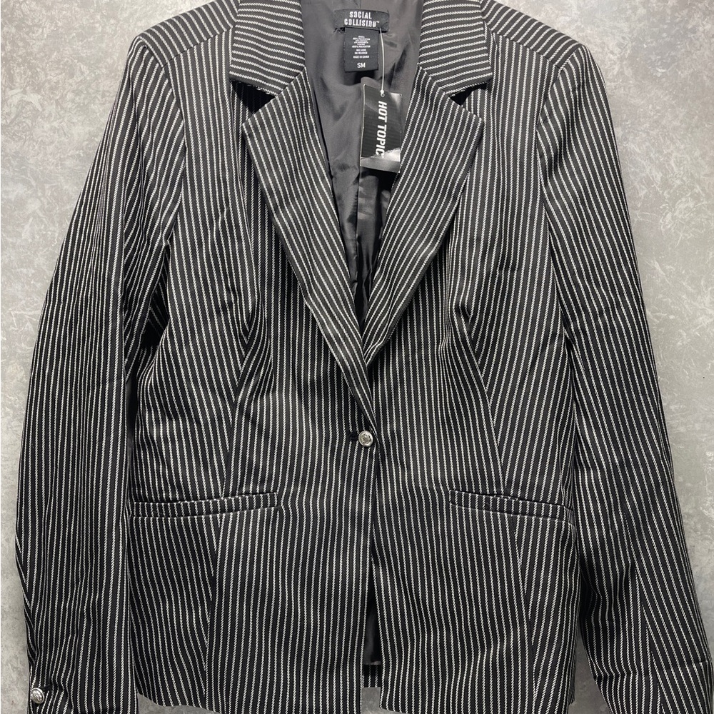 Hot Topic Social Collision Black and White Striped Blazer NWT